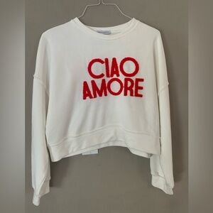 Women's White Sweater with Red Text